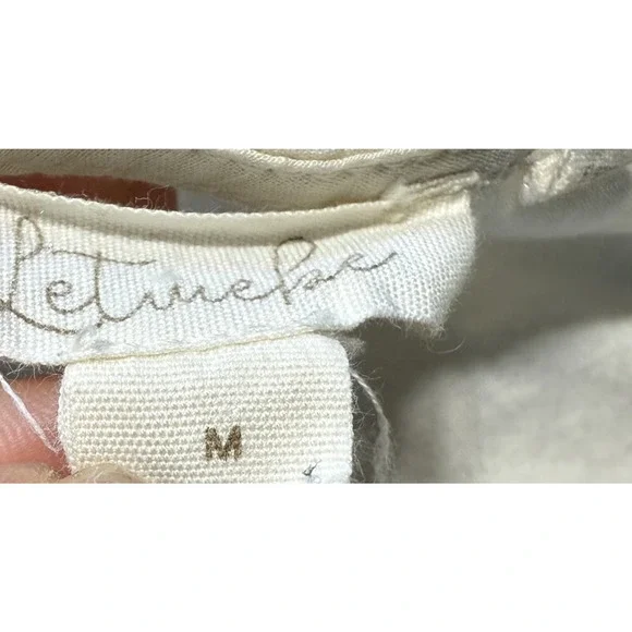 Anthropologie Let Me Be Cream Puff Sleeve Sweetheart Crop Top Buttons Sz M - Picture 6 of 12